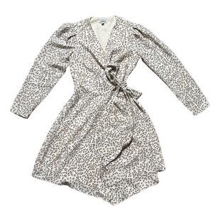 EXPRESS Women’s Cream Leopard Cheetah Print Wrap Dress Size Medium